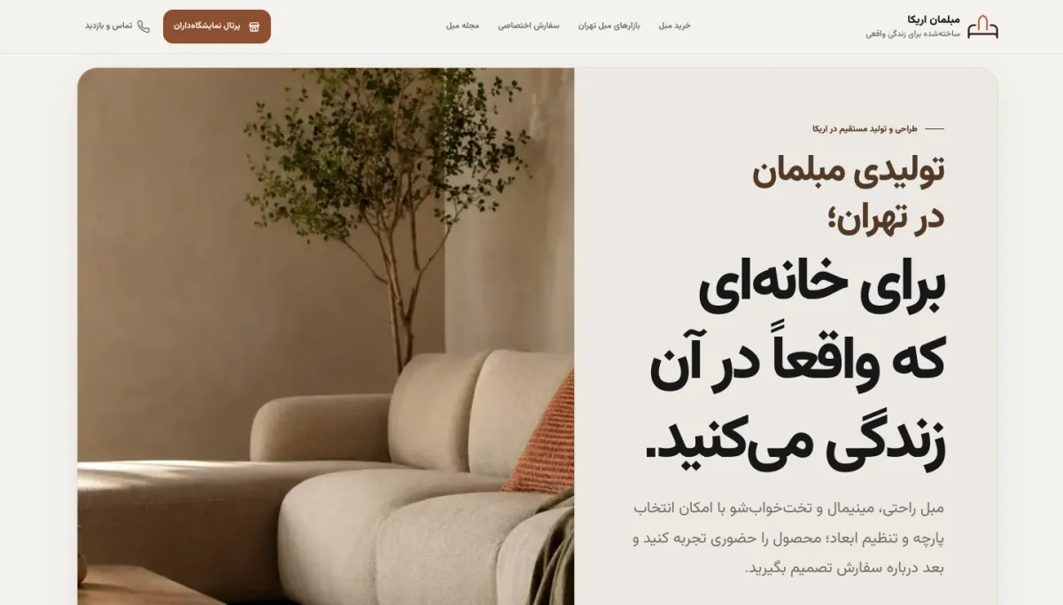 Erika Furniture website homepage view